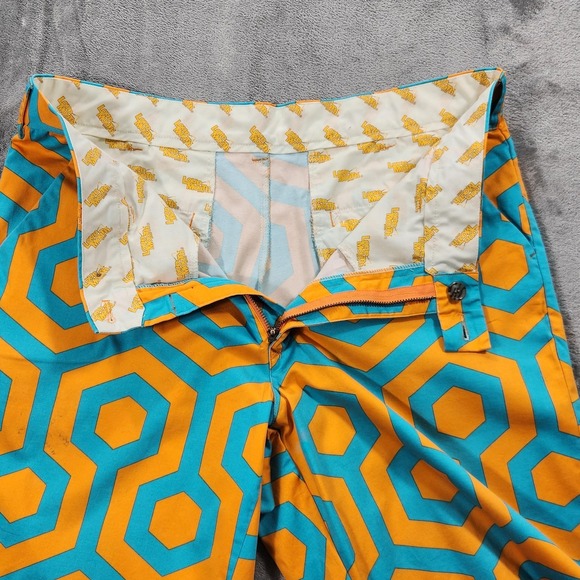 Loudmouth Golf Shorts Mens 34 Orange Blue Hex Pattern Geometric Summer‎ Fun Logo - Picture 3 of 12
